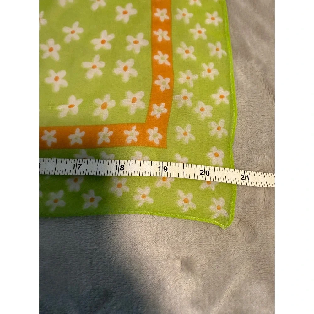 Echo Silk Scarf Floral Daisy Green Orange Sheer‎ Square Vintage 21